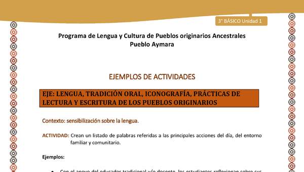 02-Actividad Sugerida LC03-U02-LS02-Crean un listado de palabras referidas a las principales acciones del día, del entorno familiar y comunitario. 02-Actividad Sugerida LC03-U02-LS02-Crean un listado de palabras referidas a las principales acciones del día, del entorno familiar y comunitario.
