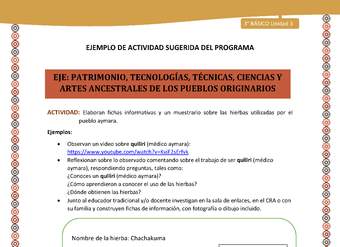 17-Actividad Sugerida LC03-U03-OA15-Elaboran fichas informativas y un muestrario sobre las hierbas utilizadas por el pueblo aymara. 17-Actividad Sugerida LC03-U03-OA15-Elaboran fichas informativas y un muestrario sobre las hierbas utilizadas por el pueblo aymara.