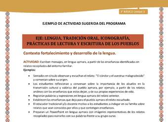 09-Actividad Sugerida LC03-U03-LF03;LF05-Escriben mensajes, en lengua aymara, a partir de las enseñanzas identificadas en relatos recopilados del entorno familiar. 09-Actividad Sugerida LC03-U03-LF03;LF05-Escriben mensajes, en lengua aymara, a partir de las enseñanzas identificadas en relatos recopilados del entorno familiar.