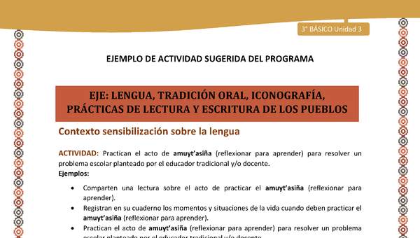 02-Actividad Sugerida LC03-U03-LS03;LS04-Practican el acto de amuyt’asiña (reflexionar para aprender) para resolver un problema escolar planteado por el educador tradicional y/o docente 02-Actividad Sugerida LC03-U03-LS03;LS04-Practican el acto de amuyt’asiña (reflexionar para aprender) para resolver un problema escolar planteado por el educador tradicional y/o docente