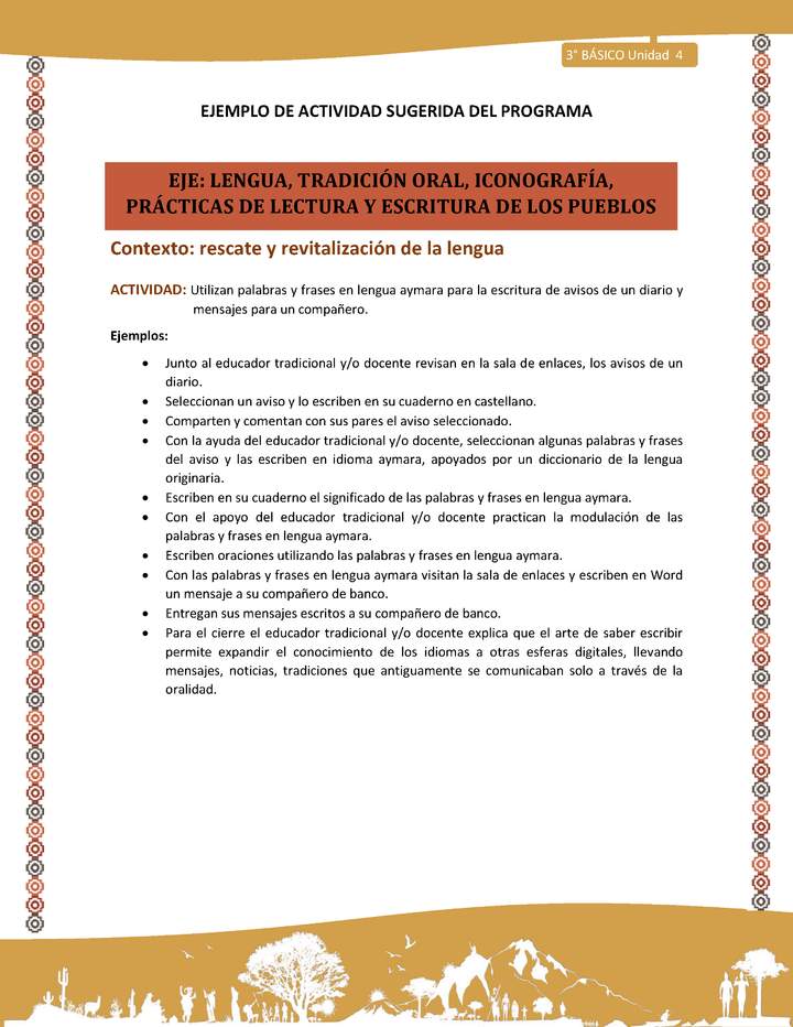06-Actividad Sugerida LC03-U03 -AYM-LR04-Utilizan palabras y frases en lengua aymara para la escritura de avisos de un diario y mensajes para un compañero. 06-Actividad Sugerida LC03-U03 -AYM-LR04-Utilizan palabras y frases en lengua aymara para la escritura de avisos de un diario y mensajes para un compañero.