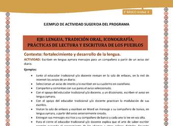 09-Actividad Sugerida LC03-U03 -AYM-LF04-Escriben en lengua aymara mensajes para un compañero a partir de un aviso del diario. 09-Actividad Sugerida LC03-U03 -AYM-LF04-Escriben en lengua aymara mensajes para un compañero a partir de un aviso del diario.