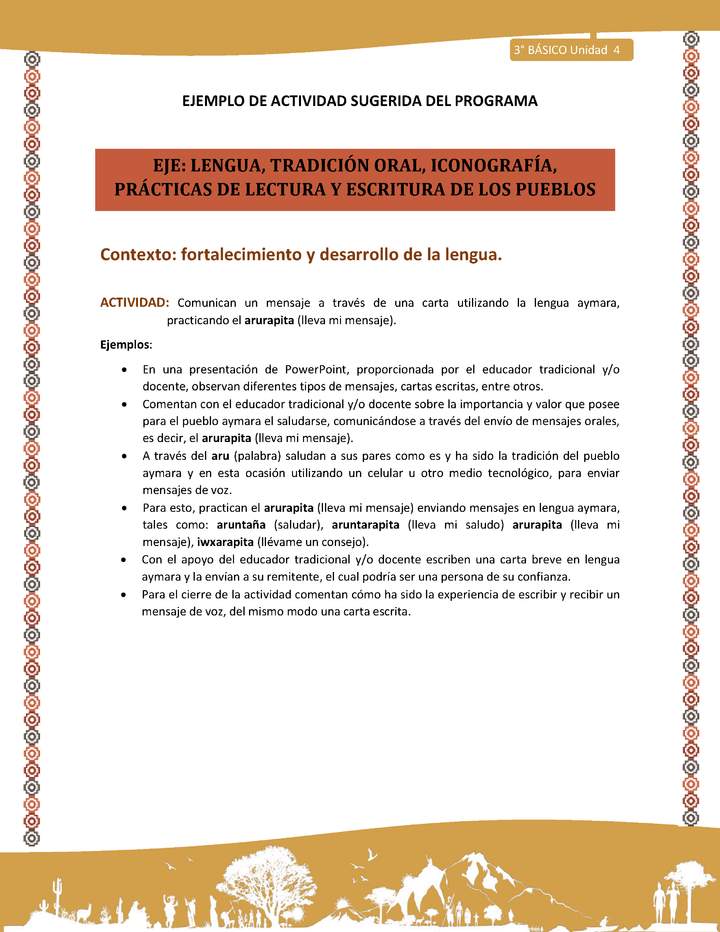 10-Actividad Sugerida LC03-U03 -AYM-LF04-Comunican un mensaje a través de una carta utilizando la lengua aymara, practicando el arurapita (lleva mi mensaje). 10-Actividad Sugerida LC03-U03 -AYM-LF04-Comunican un mensaje a través de una carta utilizando la lengua aymara, practicando el arurapita (lleva mi mensaje).