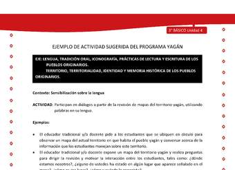 Participan en diálogos a partir de la revisión de mapas del territorio yagán, utilizando palabras en su len  Participan en diálogos a partir de la revisión de mapas del territorio yagán, utilizando palabras en su len