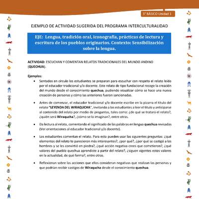 Escuchan y comentan relatos tradicionales del mundo andino (quechua) Escuchan y comentan relatos tradicionales del mundo andino (quechua)