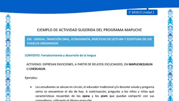 Expresan emociones, a partir de relatos escuchados, en mapuchezugun o chedugun mapuche Expresan emociones, a partir de relatos escuchados, en mapuchezugun o chedugun mapuche