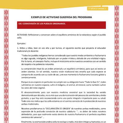 06-Actividad Sugerida LC03 COL-U01-OA12-Reflexionan y conversan sobre el equilibrio armónico de la naturaleza según el pueblo colla. 06-Actividad Sugerida LC03 COL-U01-OA12-Reflexionan y conversan sobre el equilibrio armónico de la naturaleza según el pueblo colla.