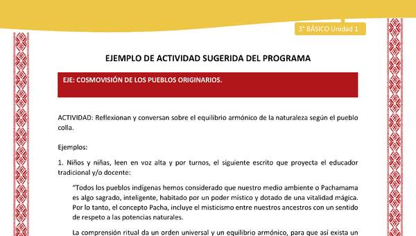 06-Actividad Sugerida LC03 COL-U01-OA12-Reflexionan y conversan sobre el equilibrio armónico de la naturaleza según el pueblo colla. 06-Actividad Sugerida LC03 COL-U01-OA12-Reflexionan y conversan sobre el equilibrio armónico de la naturaleza según el pueblo colla.