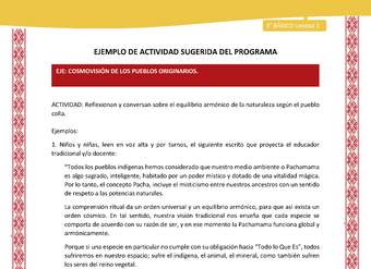 06-Actividad Sugerida LC03 COL-U01-OA12-Reflexionan y conversan sobre el equilibrio armónico de la naturaleza según el pueblo colla. 06-Actividad Sugerida LC03 COL-U01-OA12-Reflexionan y conversan sobre el equilibrio armónico de la naturaleza según el pueblo colla.