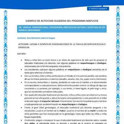 Juegan a identificar denominaciones de la familia en mapuchezugun o chedugun Juegan a identificar denominaciones de la familia en mapuchezugun o chedugun