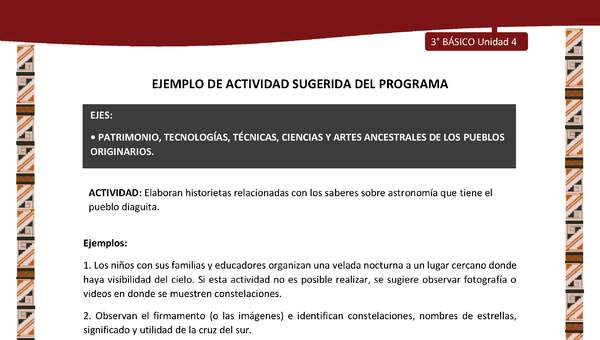 01-Actividad Sugerida LC03 DIA-U04-OA14- Elaboran historietas relacionadas con los saberes sobre astronomía que tiene el pueblo diaguita. 01-Actividad Sugerida LC03 DIA-U04-OA14- Elaboran historietas relacionadas con los saberes sobre astronomía que tiene el pueblo diaguita.