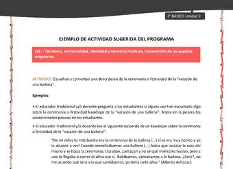 05-Actividad sugerida: LC03-KAW-U02-OA06-Escuchan y comentan una descripción de la ceremonia o festividad de la “varazón de una ballena”. 05-Actividad sugerida: LC03-KAW-U02-OA06-Escuchan y comentan una descripción de la ceremonia o festividad de la “varazón de una ballena”.