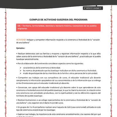 06-Actividad sugerida: LC03-KAW-U02-OA06-Indagan y comparten información respecto a la ceremonia o festividad de la “varazón de una ballena” 06-Actividad sugerida: LC03-KAW-U02-OA06-Indagan y comparten información respecto a la ceremonia o festividad de la “varazón de una ballena”