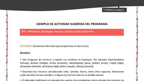 07-Actividad sugerida: LC03-KAW-U03-OA15-Reconocen alimentos que proporciona el čams (mar). 07-Actividad sugerida: LC03-KAW-U03-OA15-Reconocen alimentos que proporciona el čams (mar).