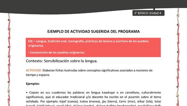 03-Actividad sugerida: LC03-KAW-U04-LA04;OA09-Elaboran fichas ilustradas sobre conceptos significativos asociados a nociones de tiempo y espacio. 03-Actividad sugerida: LC03-KAW-U04-LA04;OA09-Elaboran fichas ilustradas sobre conceptos significativos asociados a nociones de tiempo y espacio.
