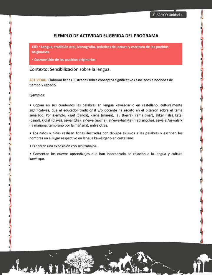 03-Actividad sugerida: LC03-KAW-U04-LA04;OA09-Elaboran fichas ilustradas sobre conceptos significativos asociados a nociones de tiempo y espacio. 03-Actividad sugerida: LC03-KAW-U04-LA04;OA09-Elaboran fichas ilustradas sobre conceptos significativos asociados a nociones de tiempo y espacio.
