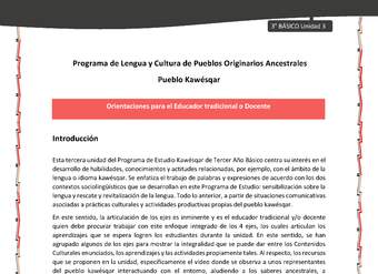 01-Orientaciones al docente - LC03 - Kawésqar - U3 - Orientaciones al educador tradicional y/o docentes: Introducción 01-Orientaciones al docente - LC03 - Kawésqar - U3 - Orientaciones al educador tradicional y/o docentes: Introducción