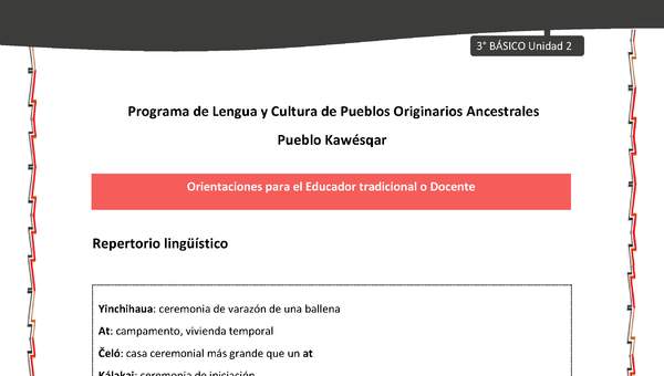 01-Orientaciones al docente - LC03 - Kawésqar - U2 - Repertorio lingüístico 01-Orientaciones al docente - LC03 - Kawésqar - U2 - Repertorio lingüístico