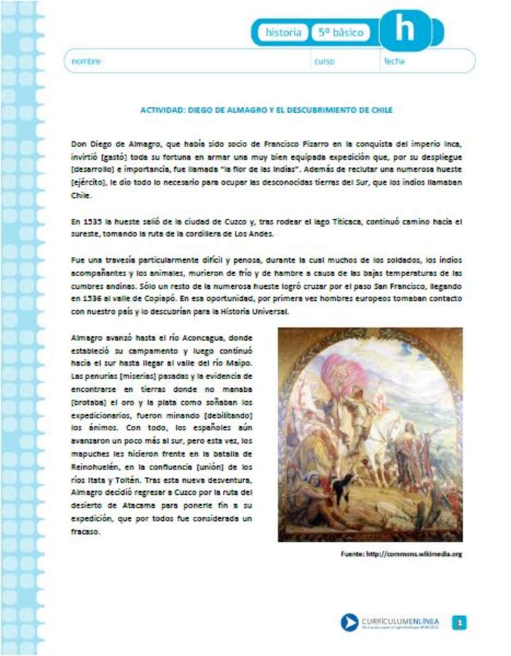 Diego de Almagro y el descubrimiento de Chile Diego de Almagro y el descubrimiento de Chile