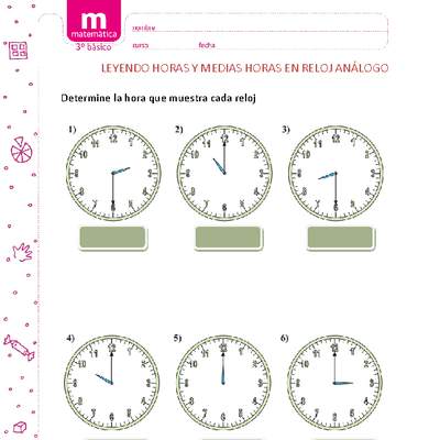 Leer medias y horas en reloj análogo y digital Leer medias y horas en reloj análogo y digital