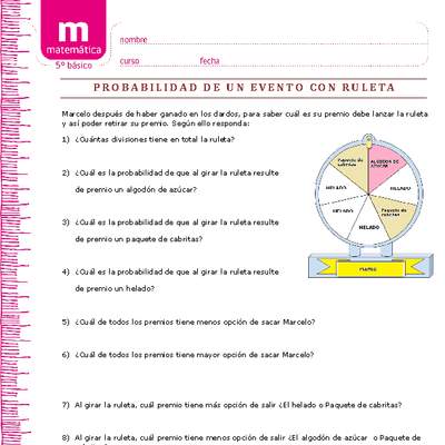 Probabilidad de un evento con ruleta Probabilidad de un evento con ruleta