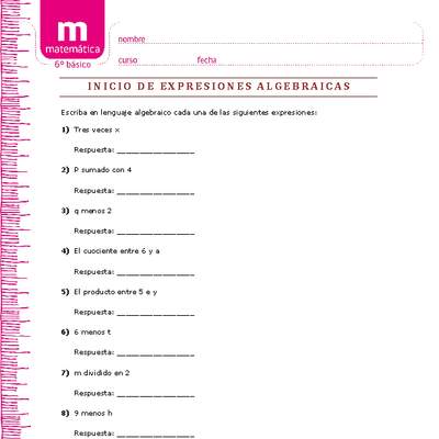 Expresiones algebraicas inicio Expresiones algebraicas inicio