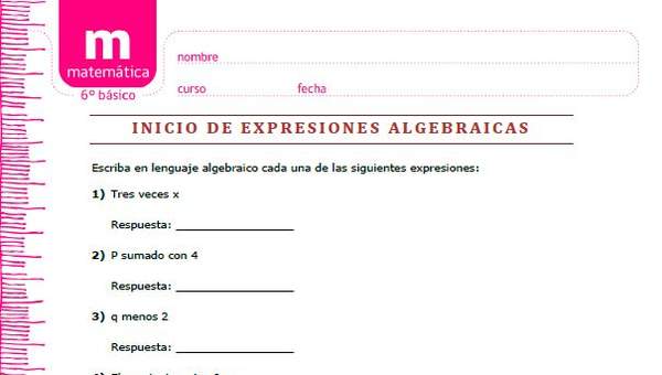 Expresiones algebraicas inicio Expresiones algebraicas inicio