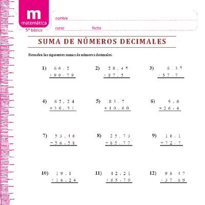 Suma de números decimales Suma de números decimales