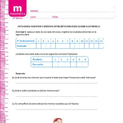 Registrar y ordenar datos obtenidos desde juegos aleatorios (I) Registrar y ordenar datos obtenidos desde juegos aleatorios (I)