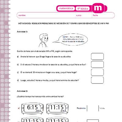 Leer y registrar horas AM y PM en relojes Leer y registrar horas AM y PM en relojes