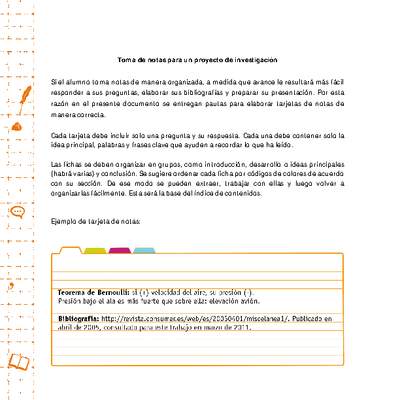 Toma de notas para un proyecto de investigación Toma de notas para un proyecto de investigación