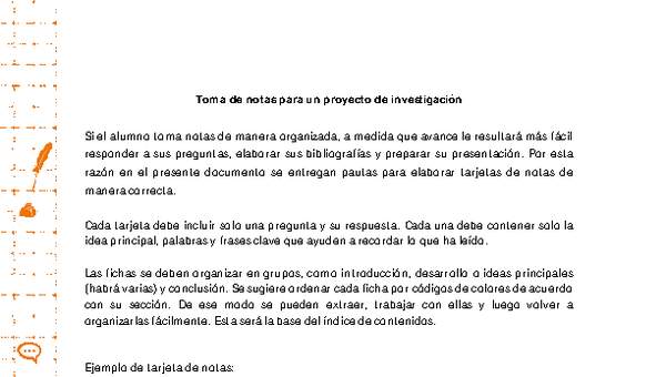Toma de notas para un proyecto de investigación Toma de notas para un proyecto de investigación