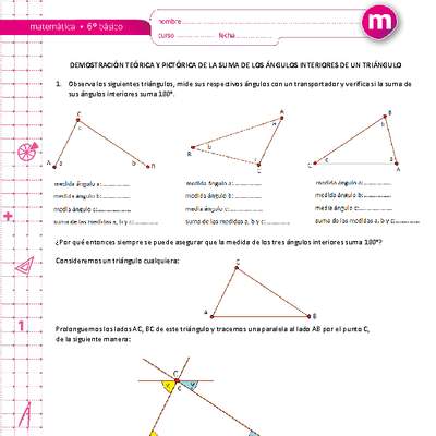 Demostración teórica y pictórica de la suma de los ángulos interiores de un triángulo Demostración teórica y pictórica de la suma de los ángulos interiores de un triángulo