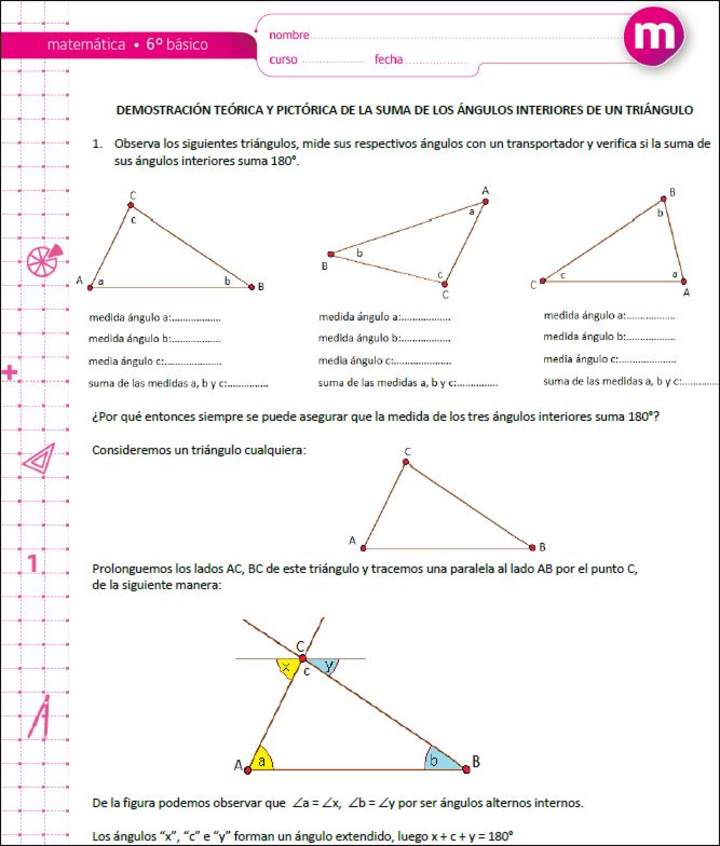 Demostración teórica y pictórica de la suma de los ángulos interiores de un triángulo Demostración teórica y pictórica de la suma de los ángulos interiores de un triángulo