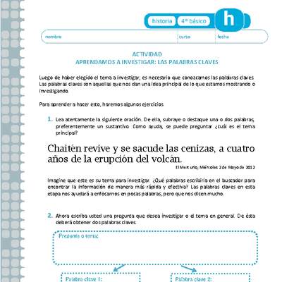 Aprendamos a investigar: Las palabras claves Aprendamos a investigar: Las palabras claves