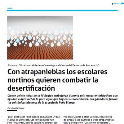 Con atrapanieblas los escolares nortinos quieren combatir la desertificación Con atrapanieblas los escolares nortinos quieren combatir la desertificación