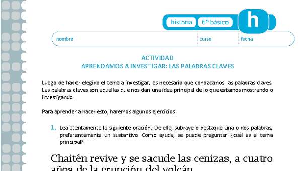 Aprendamos a investigar: Las palabras claves Aprendamos a investigar: Las palabras claves