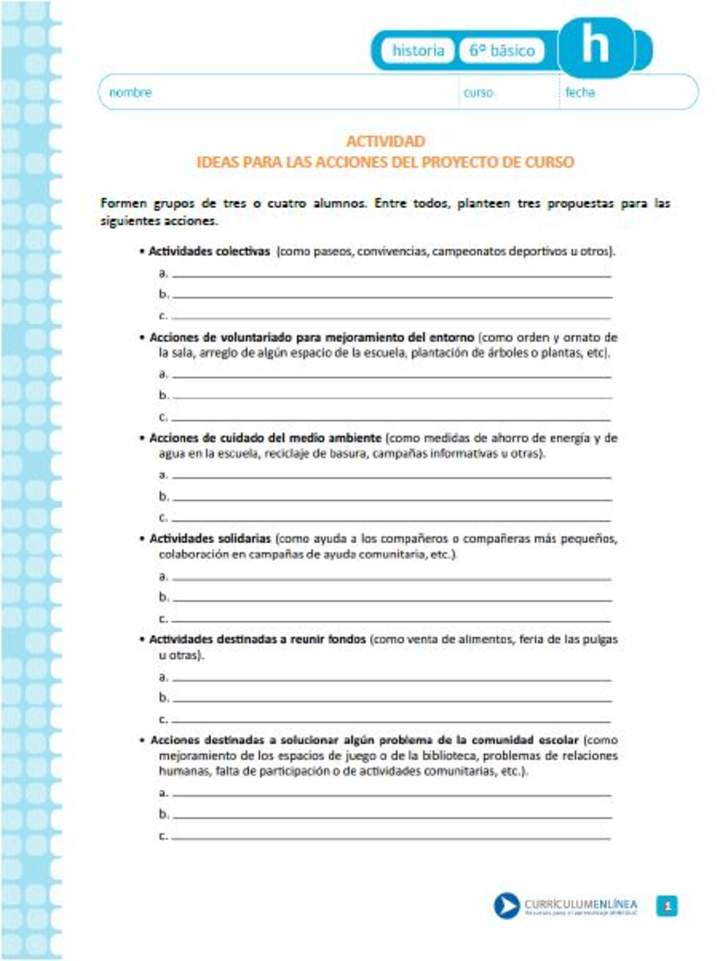 Ideas para las acciones del proyecto de curso Ideas para las acciones del proyecto de curso