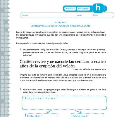 Aprendamos a investigar: Las palabras claves Aprendamos a investigar: Las palabras claves