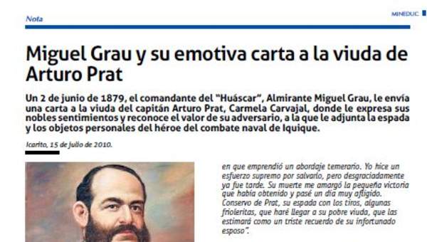 Miguel Grau y su emotiva carta a la viuda de Arturo Prat Miguel Grau y su emotiva carta a la viuda de Arturo Prat