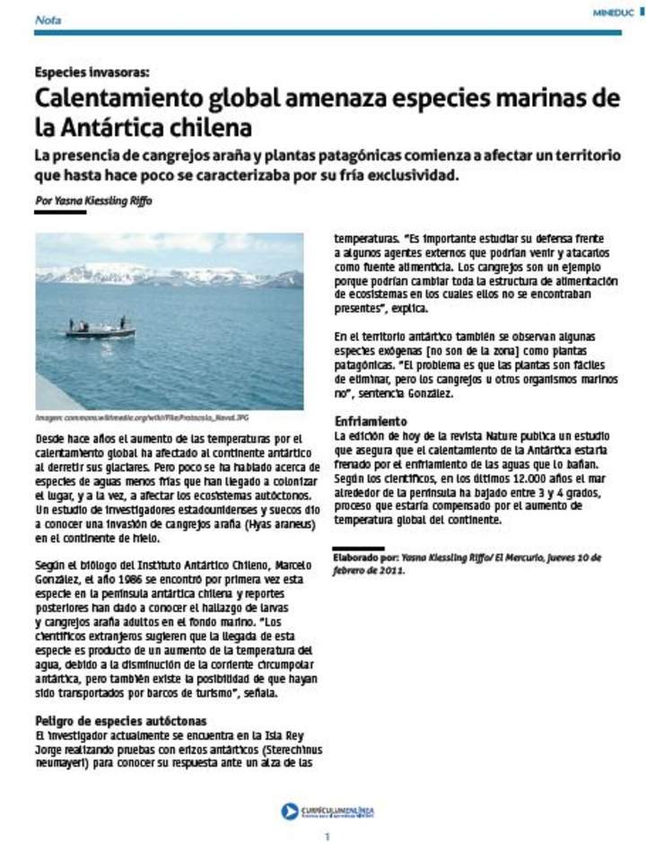 Calentamiento global amenaza especies marinas de la Antártica chilena Calentamiento global amenaza especies marinas de la Antártica chilena