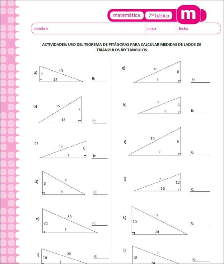 Uso del teorema de Pitágoras para calcular la medida de lados de triángulos rectángulos Uso del teorema de Pitágoras para calcular la medida de lados de triángulos rectángulos