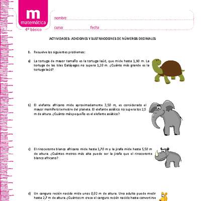 Adiciones y sustracciones de números decimales Adiciones y sustracciones de números decimales