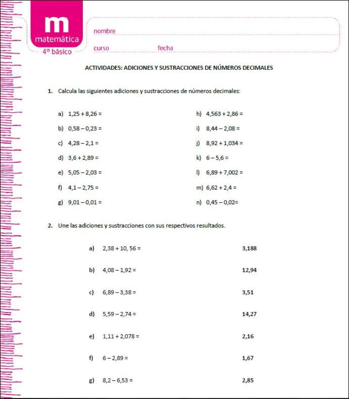 Adiciones y sustracciones de números decimales (II) Adiciones y sustracciones de números decimales (II)