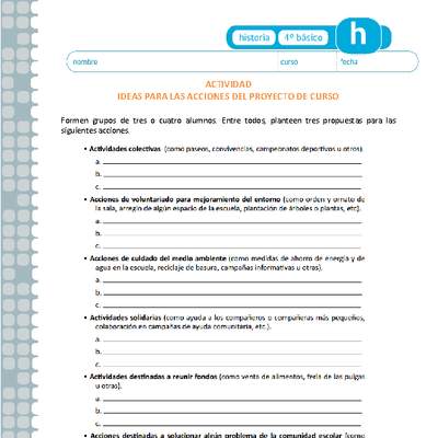 Ideas para las acciones del proyecto de curso Ideas para las acciones del proyecto de curso