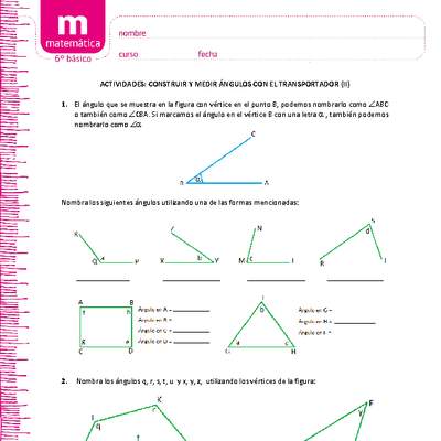 Dibujar y medir ángulos  con el transportador (II) Dibujar y medir ángulos  con el transportador (II)