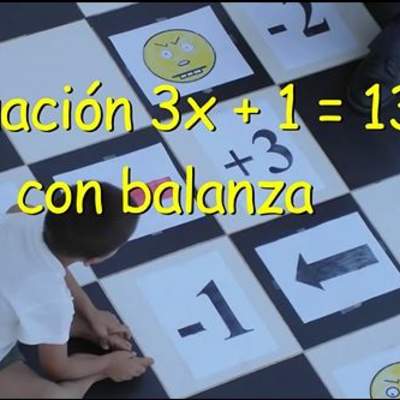 Ecuación 3x - 1 = 13 con balanza Ecuación 3x - 1 = 13 con balanza
