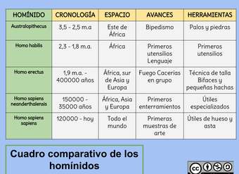 Cuadro comparativo de los homínidos Cuadro comparativo de los homínidos