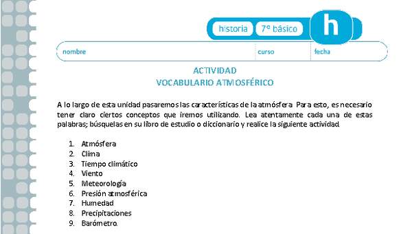 Vocabulario atmosférico Vocabulario atmosférico