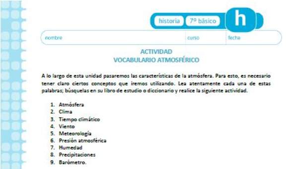Vocabulario atmosférico Vocabulario atmosférico